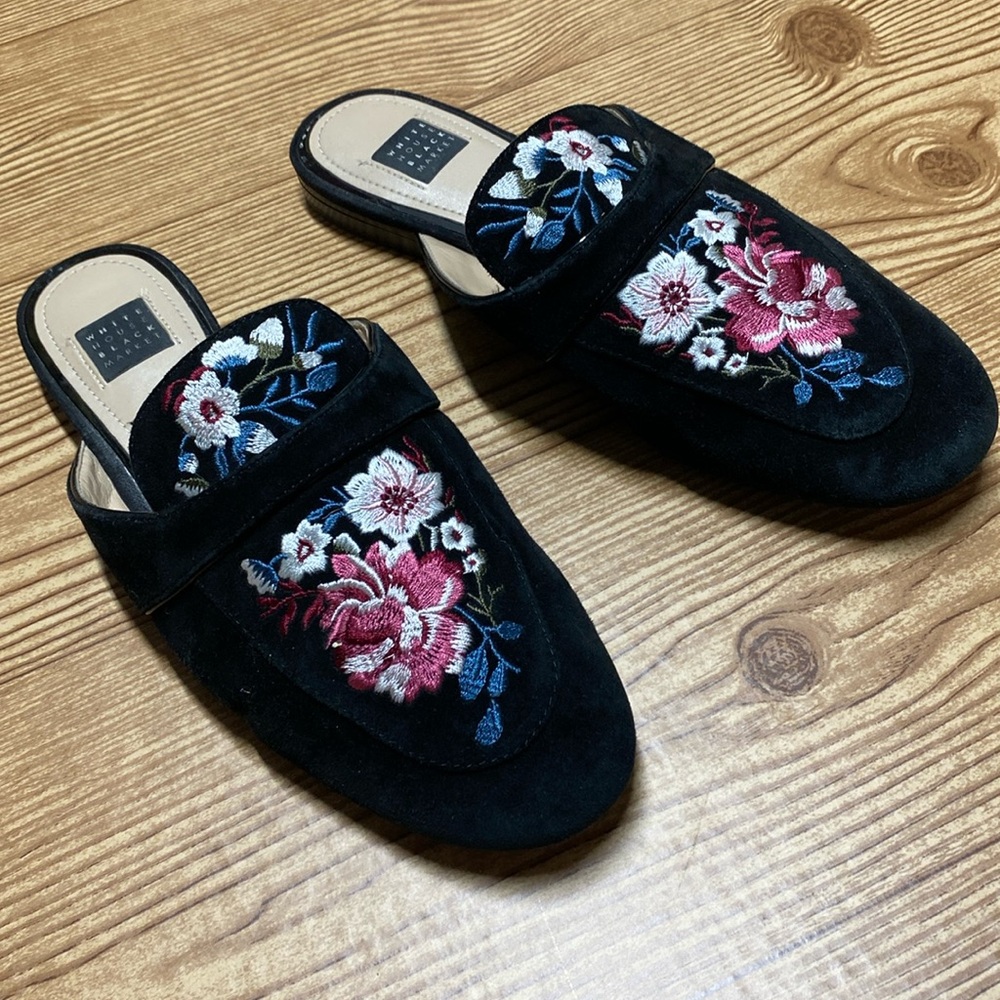 WHBM Faux Velvet Embroidered Slide Size 7